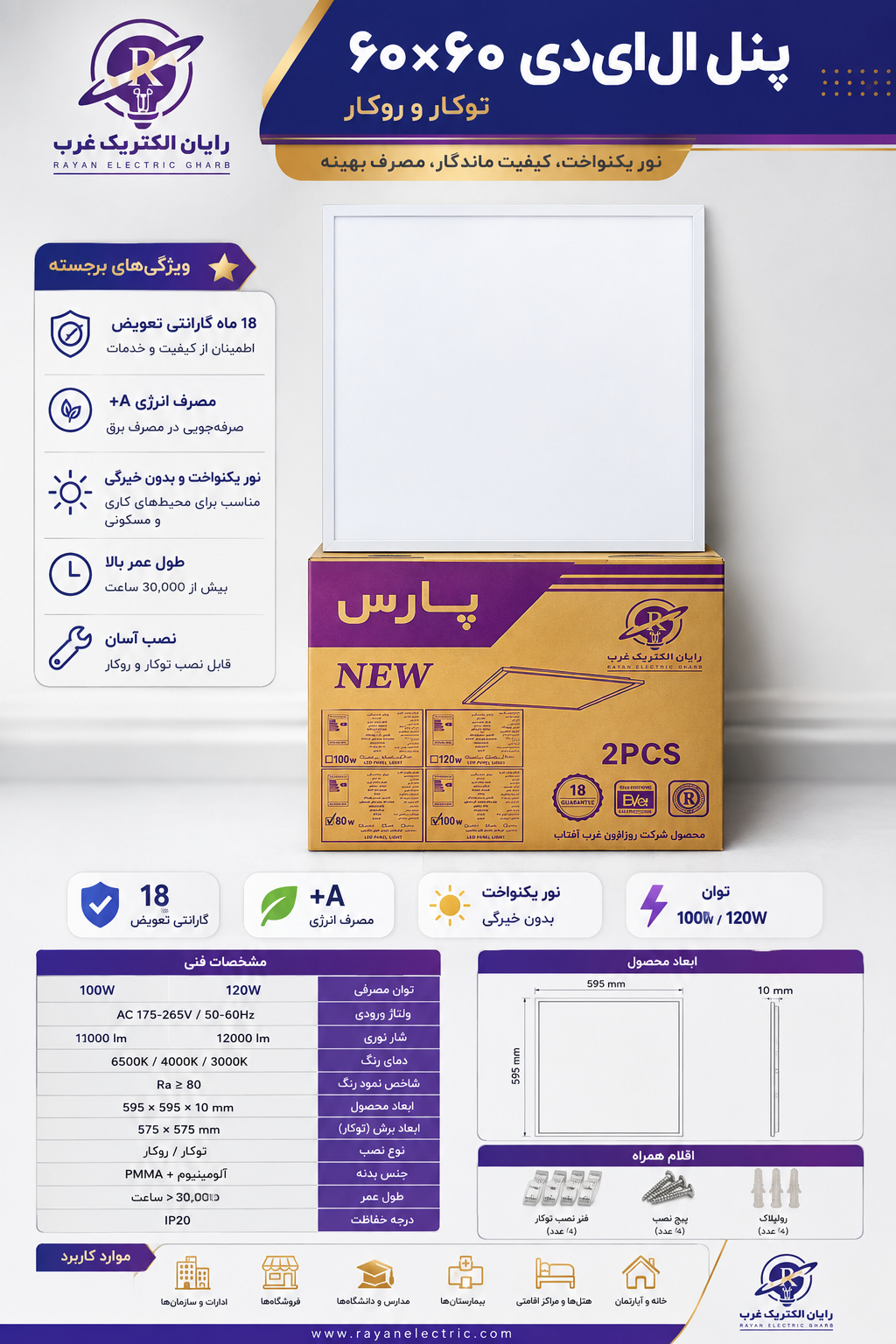 پنل 60*60 پارس رایان 90وات