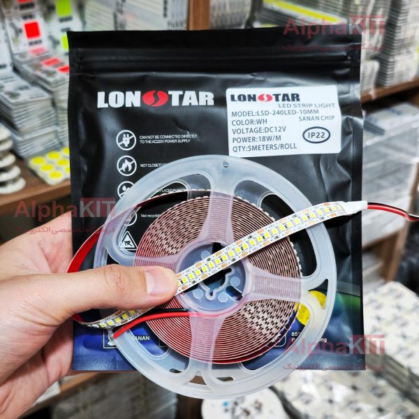 ریسه نواری SMD تراکم 240 سفید مهتابی 12 ولت رول 10 متری برند لان استار LONSTAR