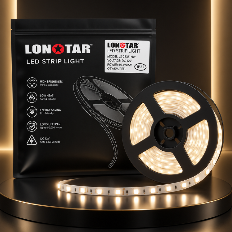ریسه نواری SMD تراکم 240 سفید مهتابی 12 ولت رول 10 متری برند لان استار LONSTAR